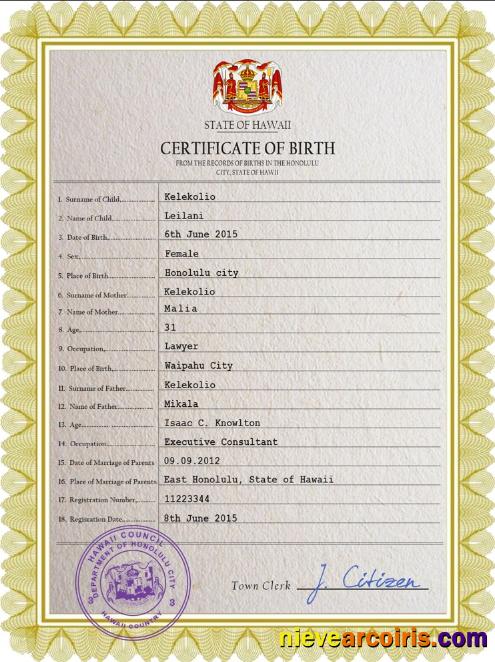 Hawaii birth certificate